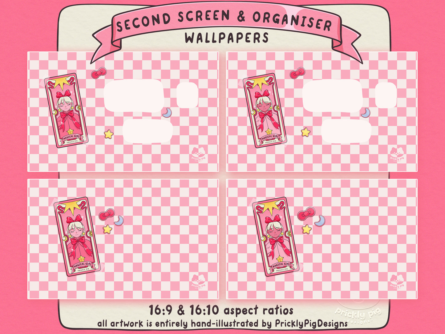 Two organiser wallpapers and two wallpapers designed to be used on a second screen.