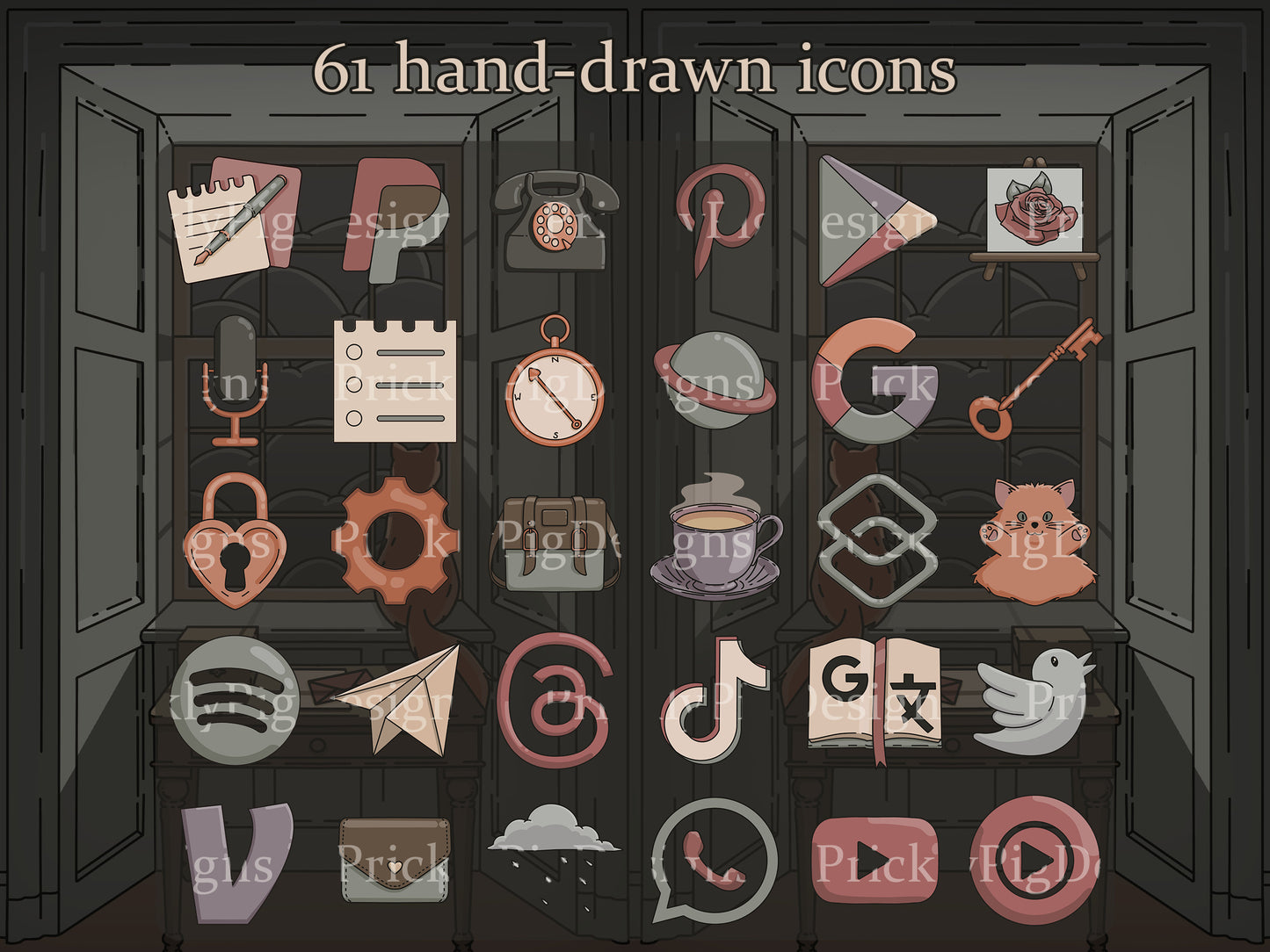 Dark Academia Icon Pack for iOS, Android & Tablets