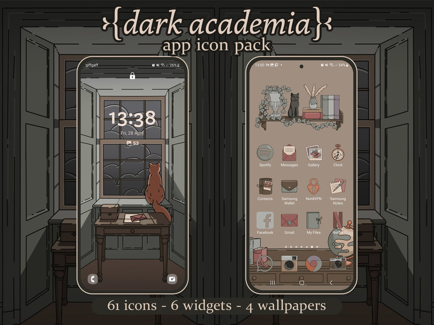 Dark Academia Icon Pack for iOS, Android & Tablets