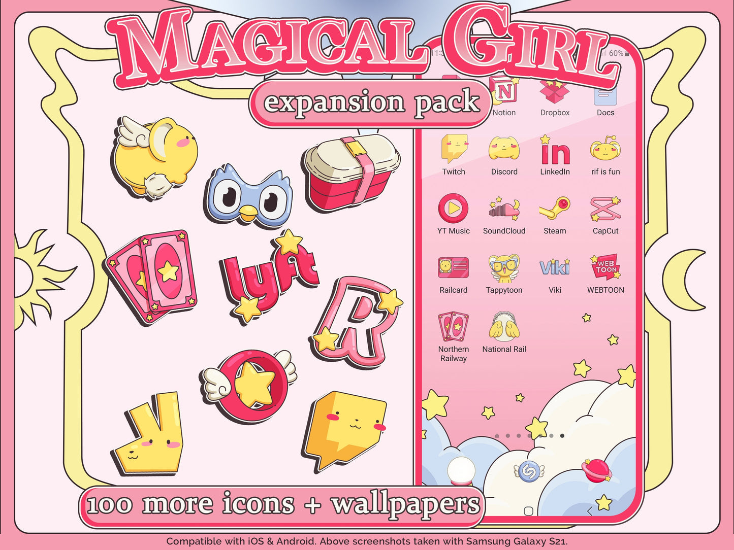 Magical Girl Anime Aesthetic Icon Expansion Pack for iOS, Android & Tablets