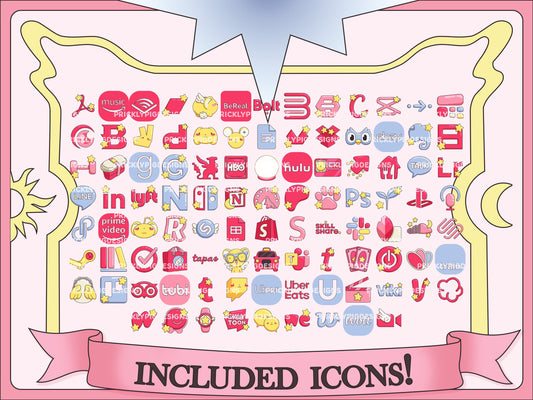 Magical Girl Anime Aesthetic Icon Expansion Pack for iOS, Android & Tablets