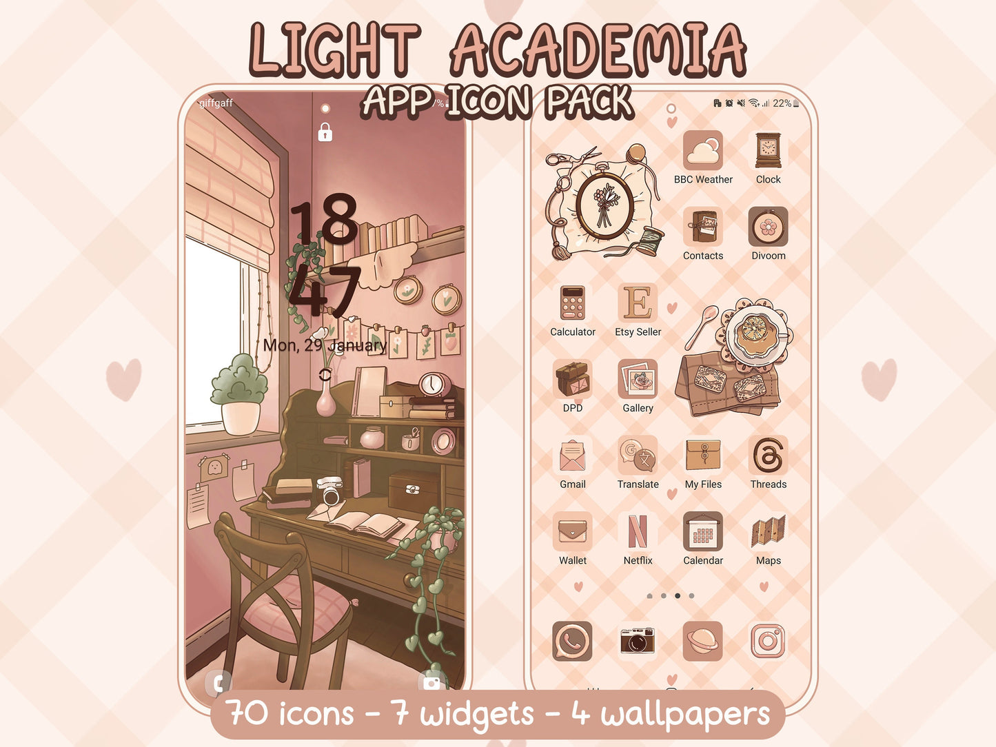 Light Academia Icon Pack for iOS, Android & Tablets