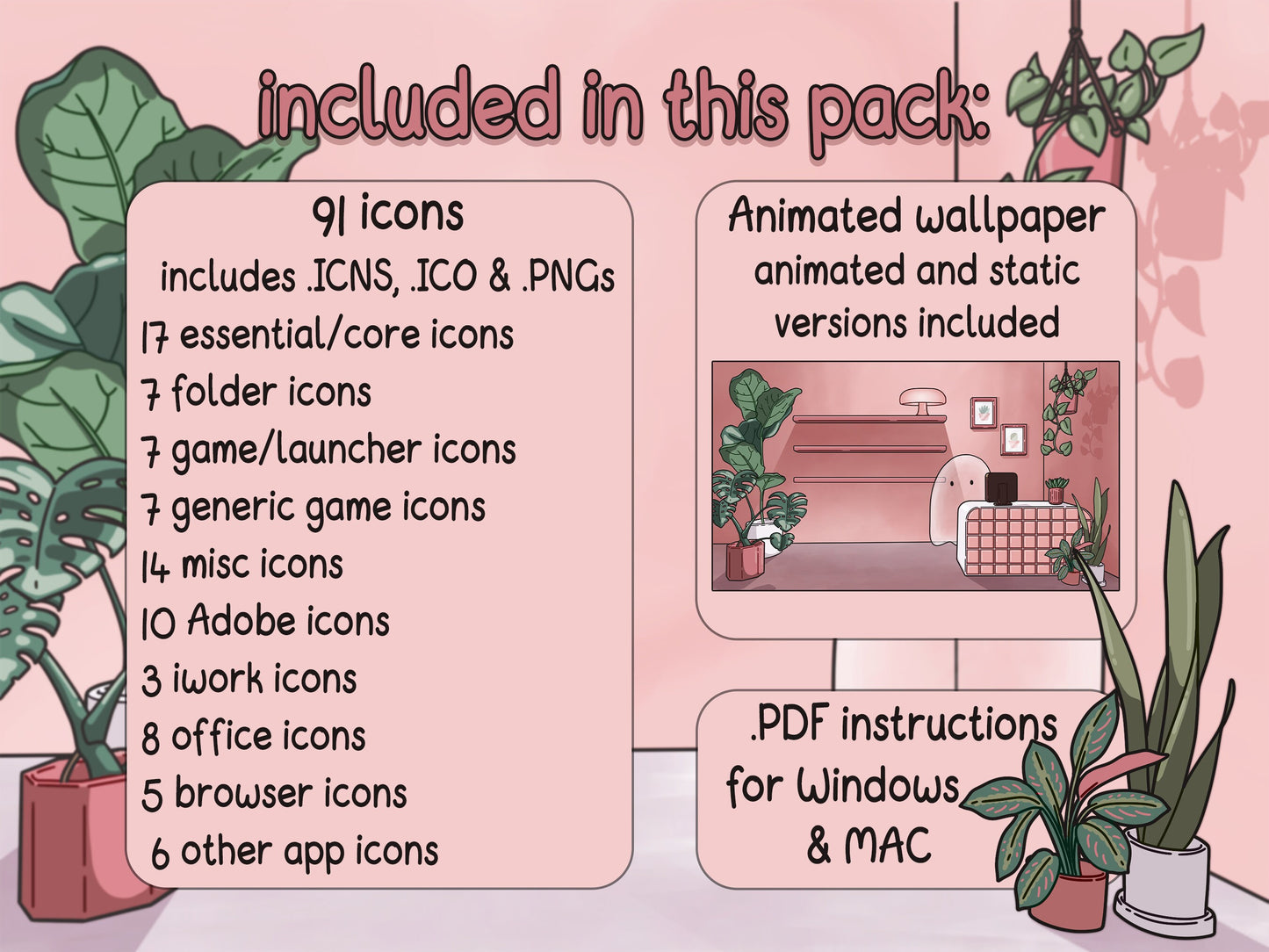 House Plant Aesthetic Desktop Folder Icon & Wallpaper Pack for Windows + Mac