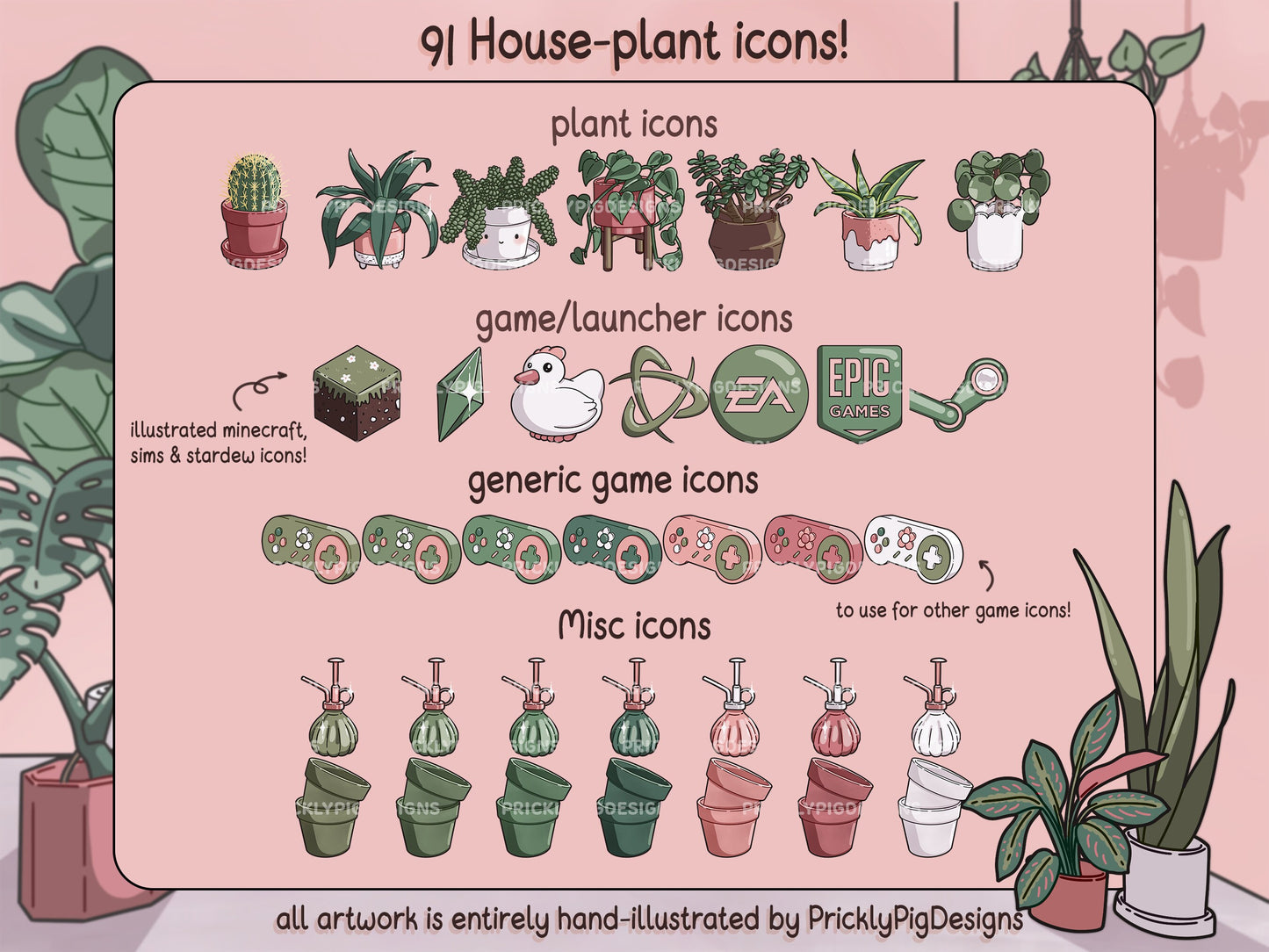 House Plant Aesthetic Desktop Folder Icon & Wallpaper Pack for Windows + Mac
