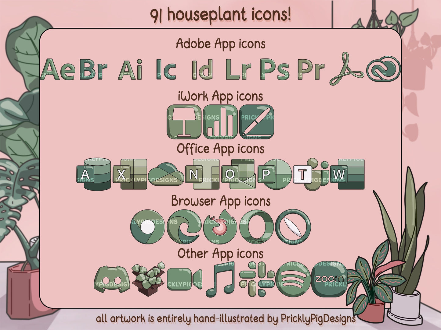 House Plant Aesthetic Desktop Folder Icon & Wallpaper Pack for Windows + Mac