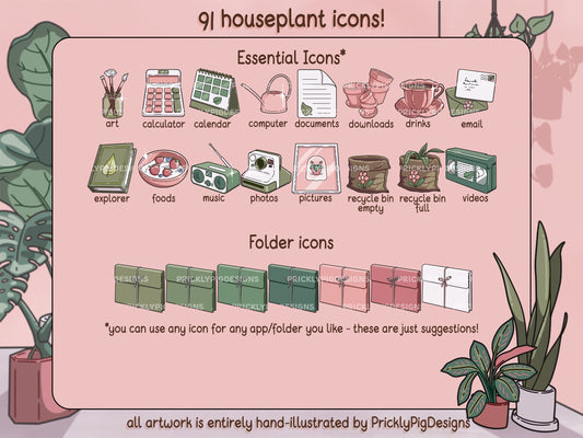 House Plant Aesthetic Desktop Folder Icon & Wallpaper Pack for Windows + Mac