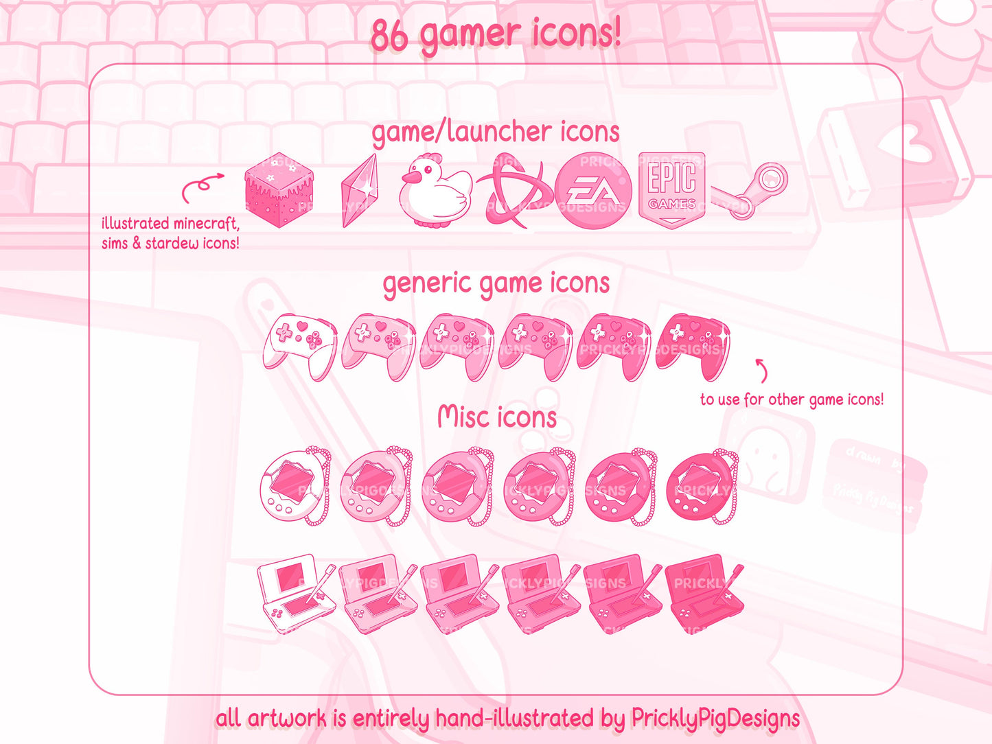 Pink Gamer Aesthetic Desktop Folder Icon & Wallpaper Pack for Windows + Mac
