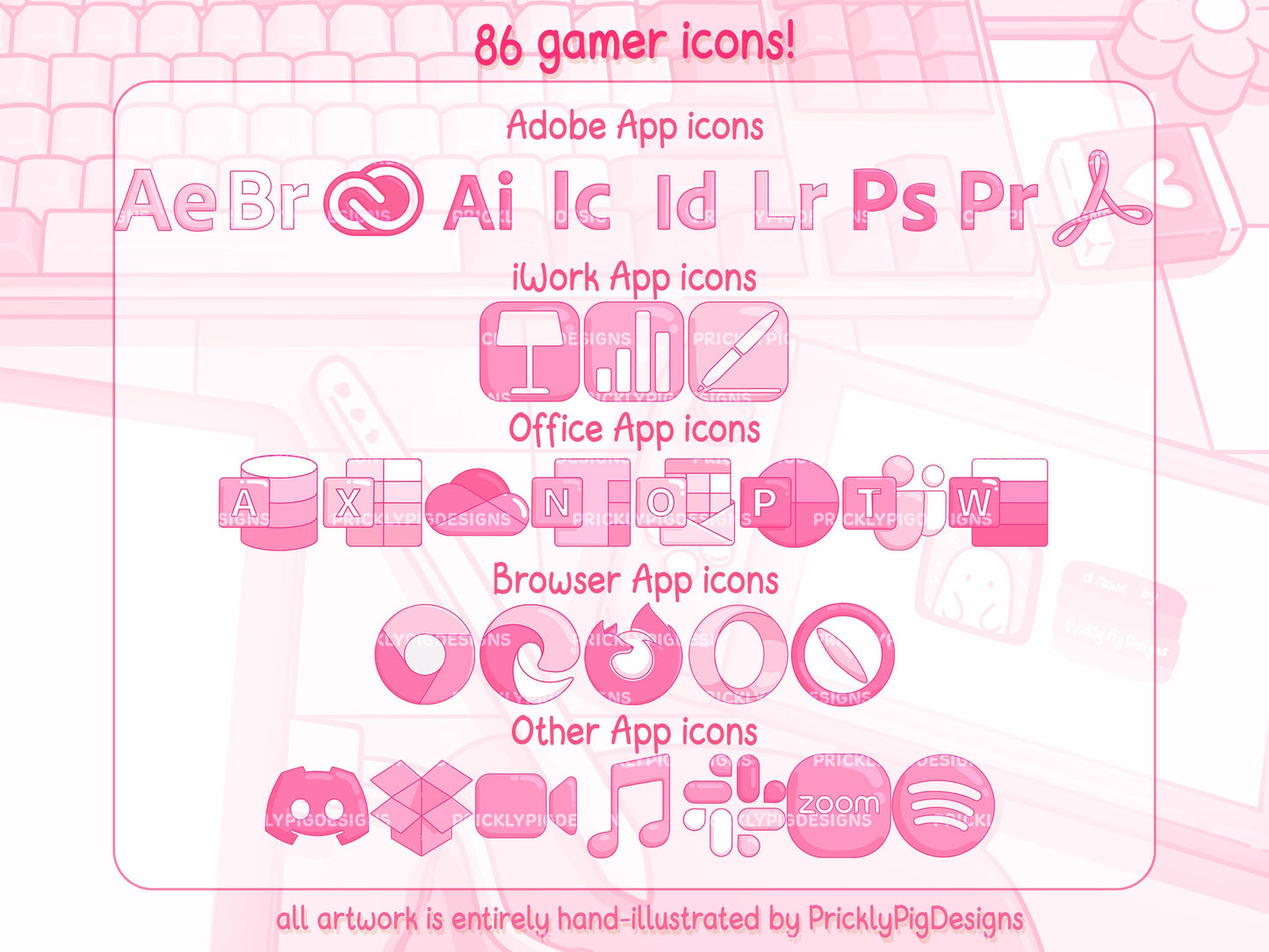 Pink Gamer Aesthetic Desktop Folder Icon & Wallpaper Pack for Windows + Mac
