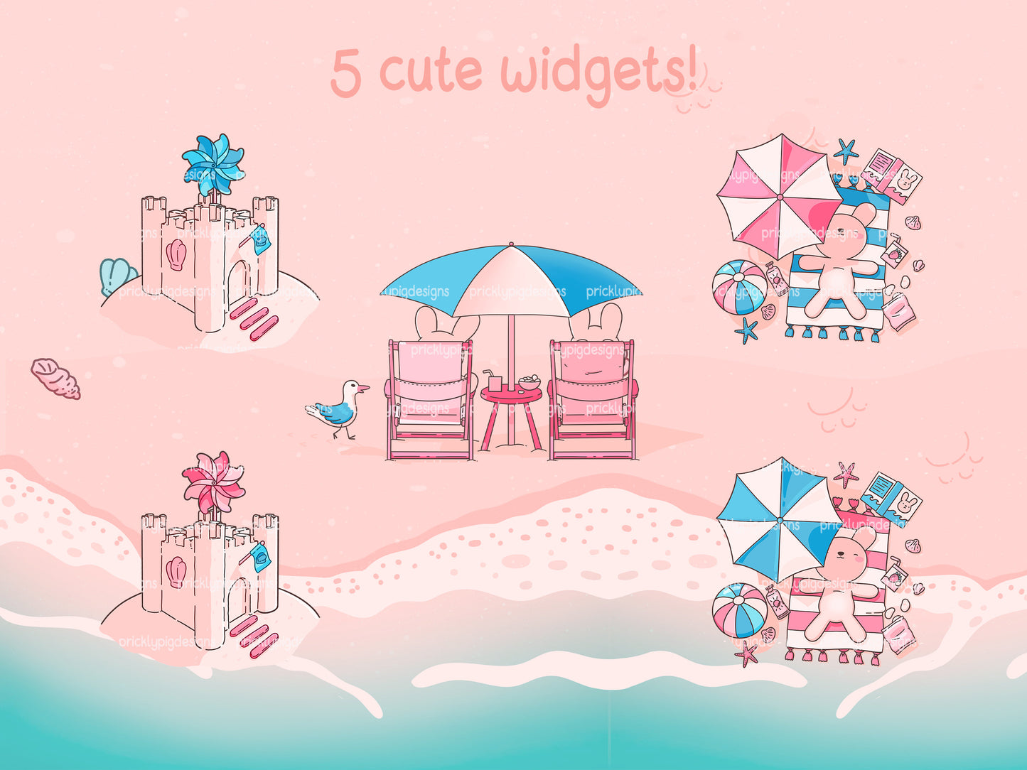 Beach Bunny Icon Pack for iOS & Android including Wallpapers and Widgets | Summer App Theme
