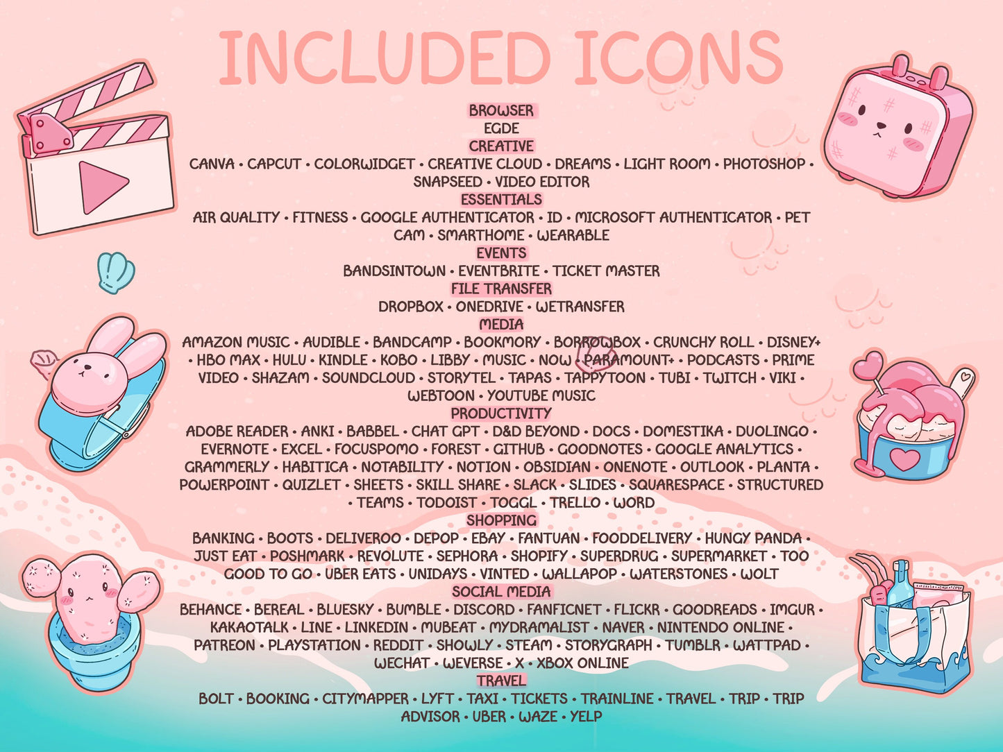 Beach Bunny Icon Pack for iOS, Android & Tablet | Summer App Theme