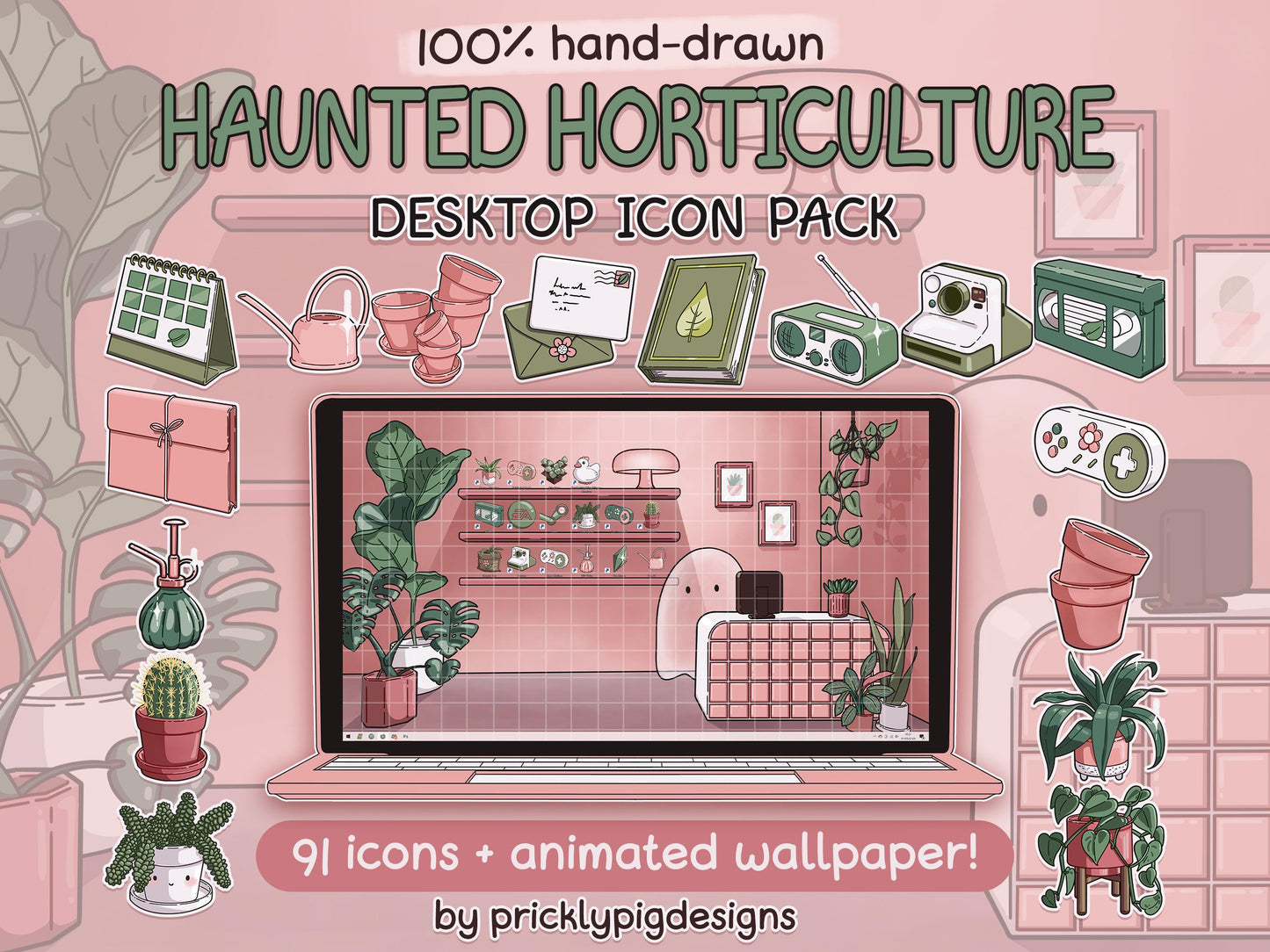 House Plant Aesthetic Desktop Folder Icon & Wallpaper Pack for Windows + Mac