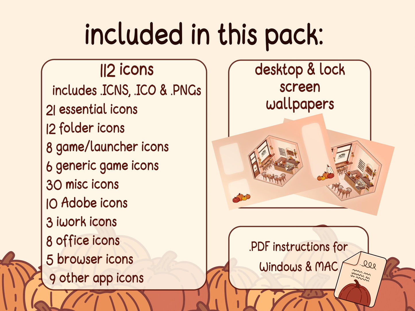 Pumpkin Spice Isometric Cafe Desktop Folder Icon & Wallpaper Pack for Windows + Mac