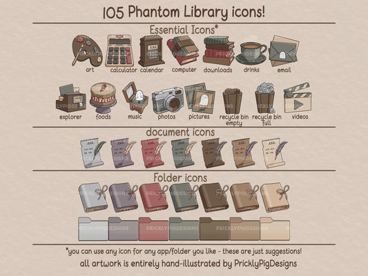 Phantom Library Aesthetic Desktop Icon & Wallpaper Pack for Windows + Mac