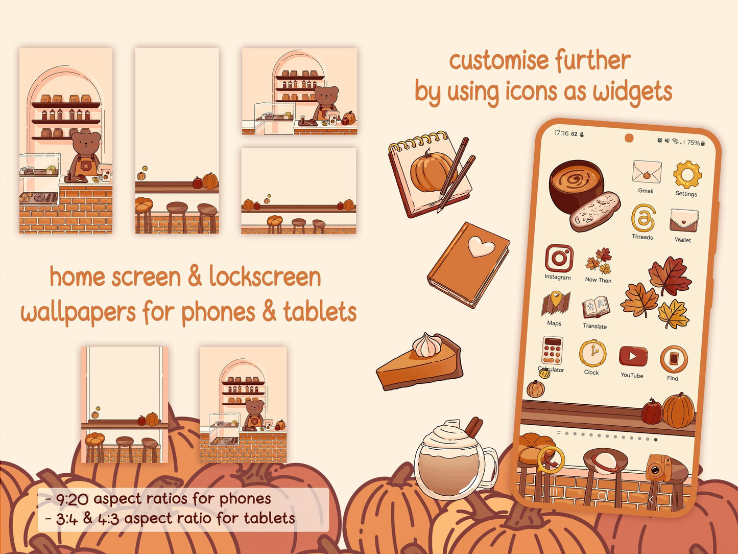 Pumpkin Spice Café Icon Pack for iOS, Android & Tablets