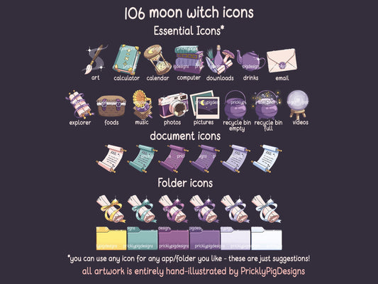 Moon Witch 2: Witchy Aesthetic Desktop Folder Icon Pack for Windows + MAC