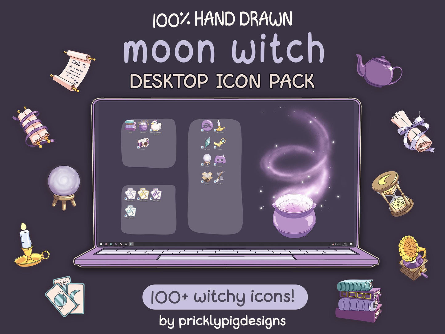 Moon Witch 2: Witchy Aesthetic Desktop Folder Icon Pack for Windows + MAC