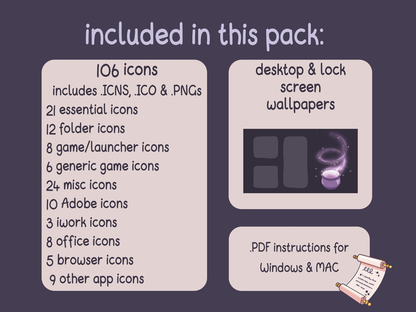 Moon Witch 2: Witchy Aesthetic Desktop Folder Icon Pack for Windows + MAC