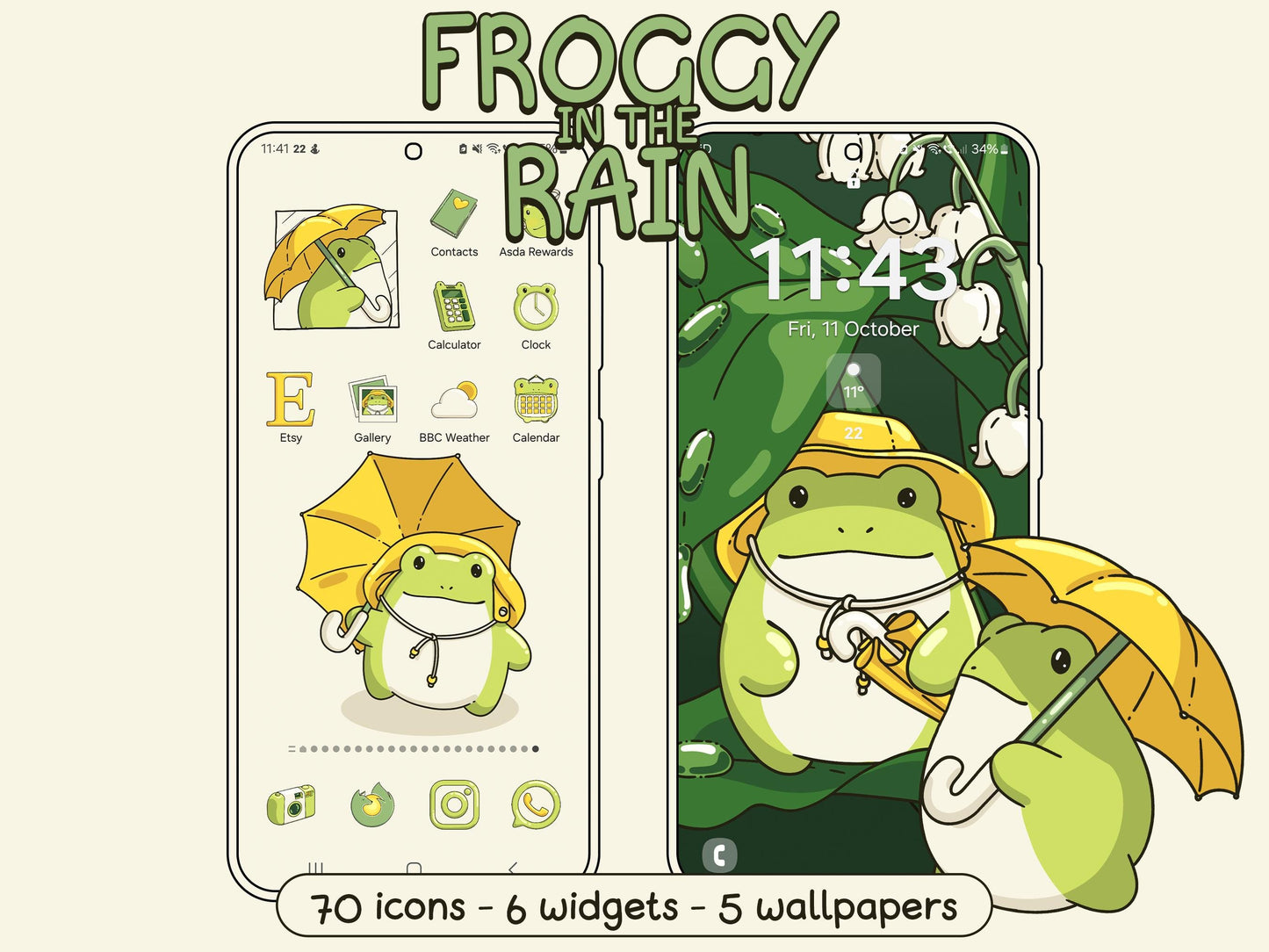 Froggy in the Rain Icon Pack for iOS, Android & Tablets