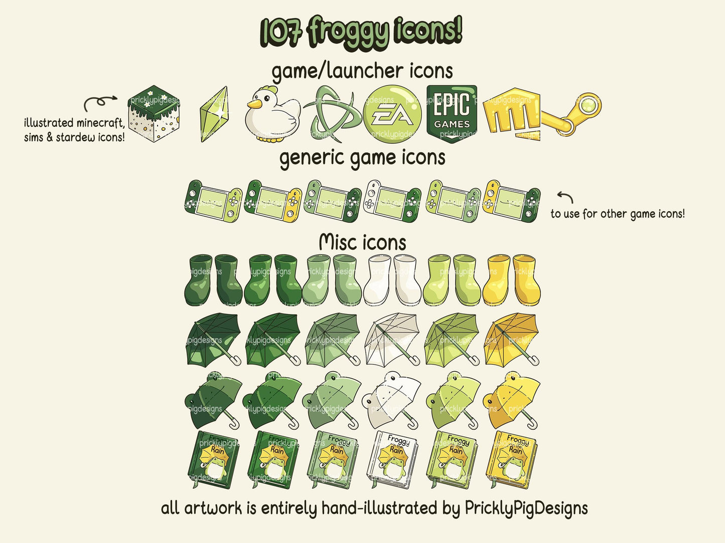 Froggy in the Rain Desktop Icon Pack for Windows & Mac