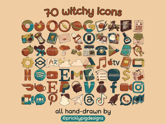 Forest Witch Aesthetic Icon Pack for iOS Android & Tablets | cosy halloween aesthetic