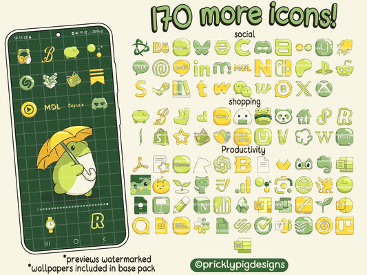 Froggy in the Rain EXPANSION Icon Pack for iOS, Android & Tablets