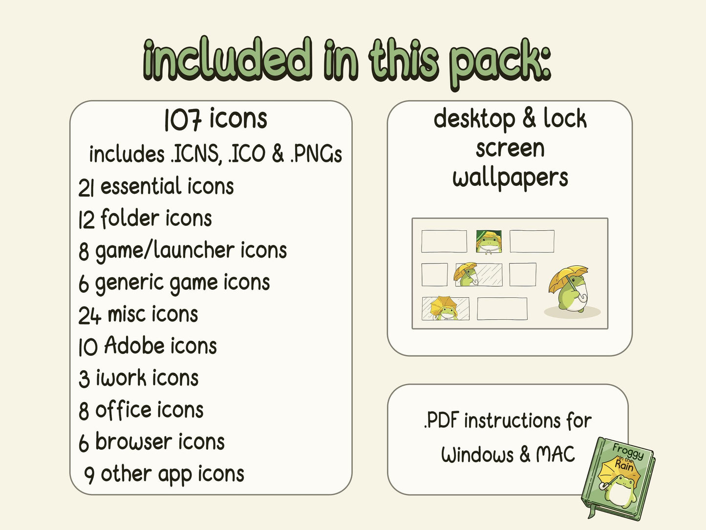 Froggy in the Rain Desktop Icon Pack for Windows & Mac