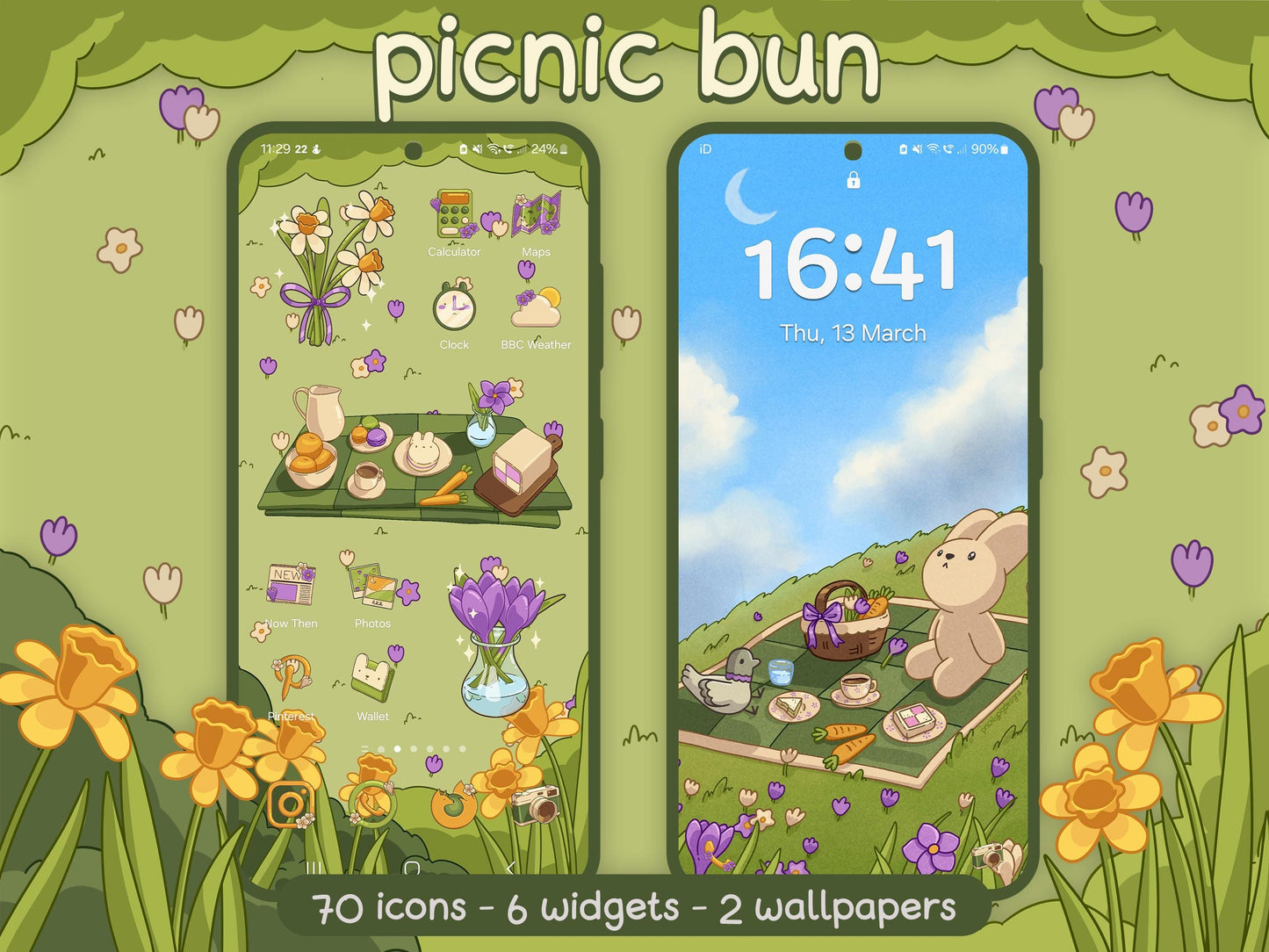 Picnic Bun App Icon Pack - Cute Spring Bunny Aesthetic for iOS, Android & Tablets