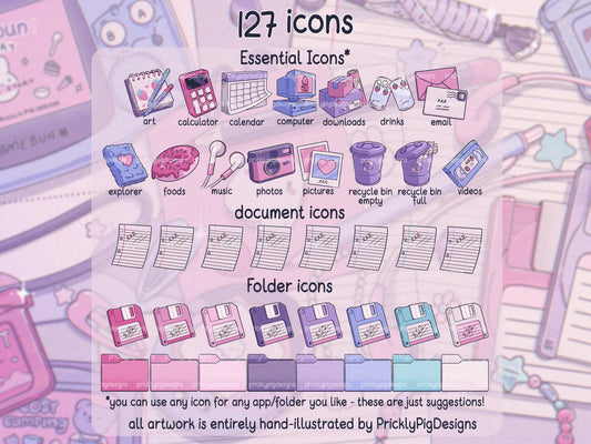 Y2K 2 Aesthetic Desktop Folder Icon Pack for Windows + MAC
