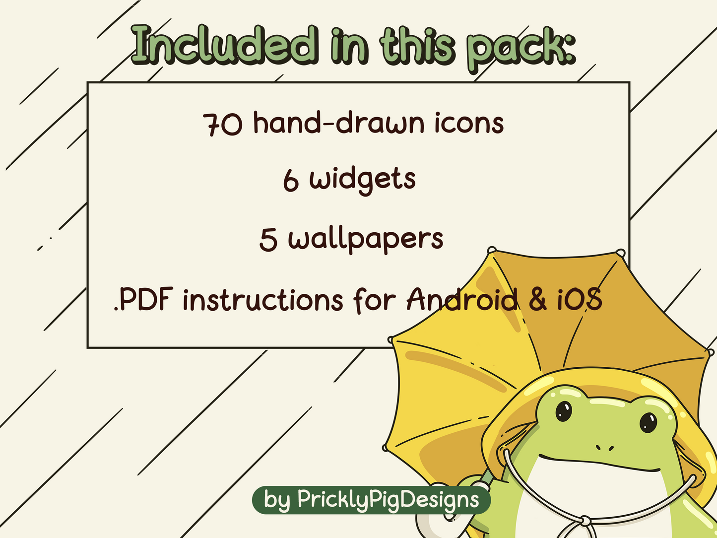 Froggy in the Rain Icon Pack for iOS, Android & Tablets