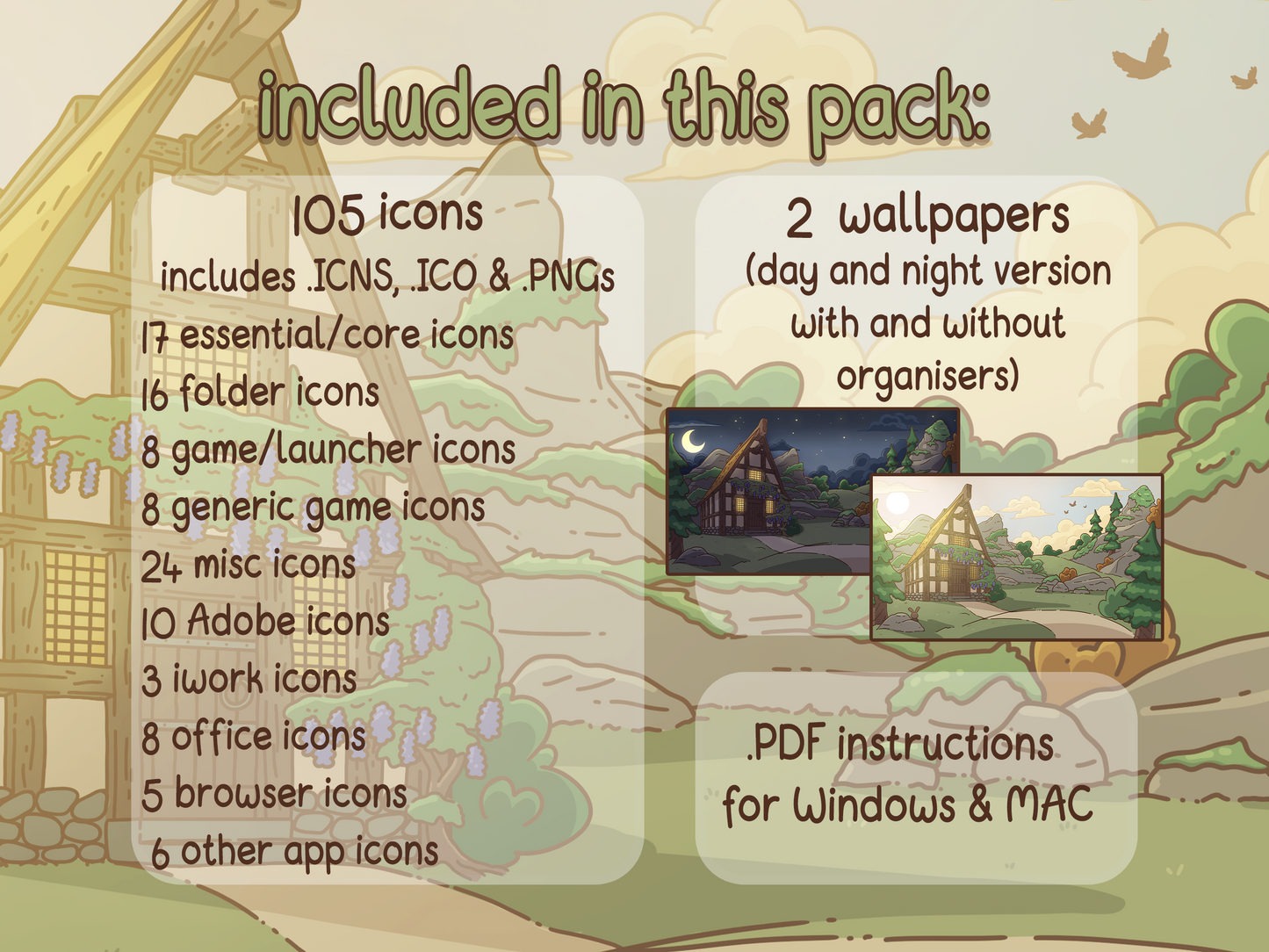 Fantasy Aesthetic Desktop Folder Icon & Wallpaper Pack for Windows + Mac