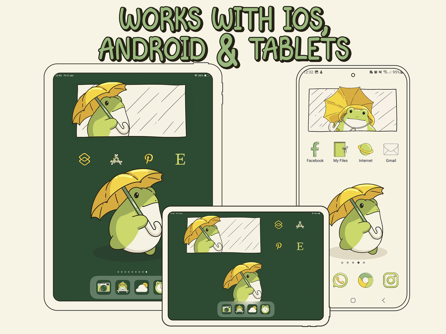 Froggy in the Rain Icon Pack for iOS, Android & Tablets