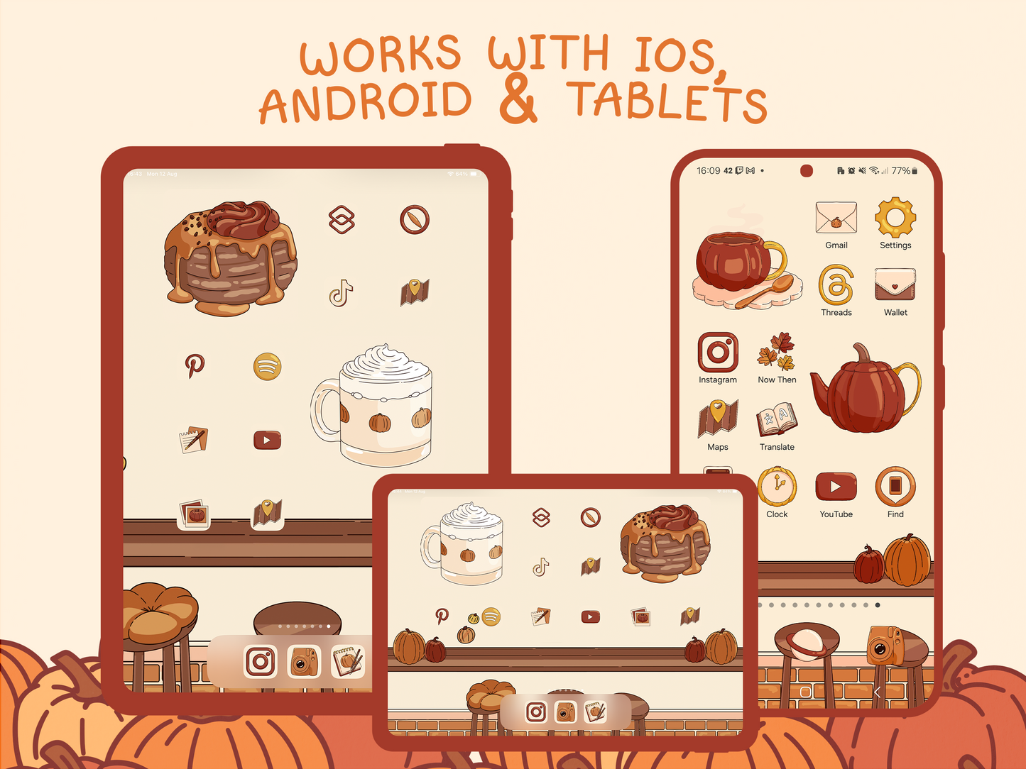 Pumpkin Spice Café Icon Pack for iOS, Android & Tablets