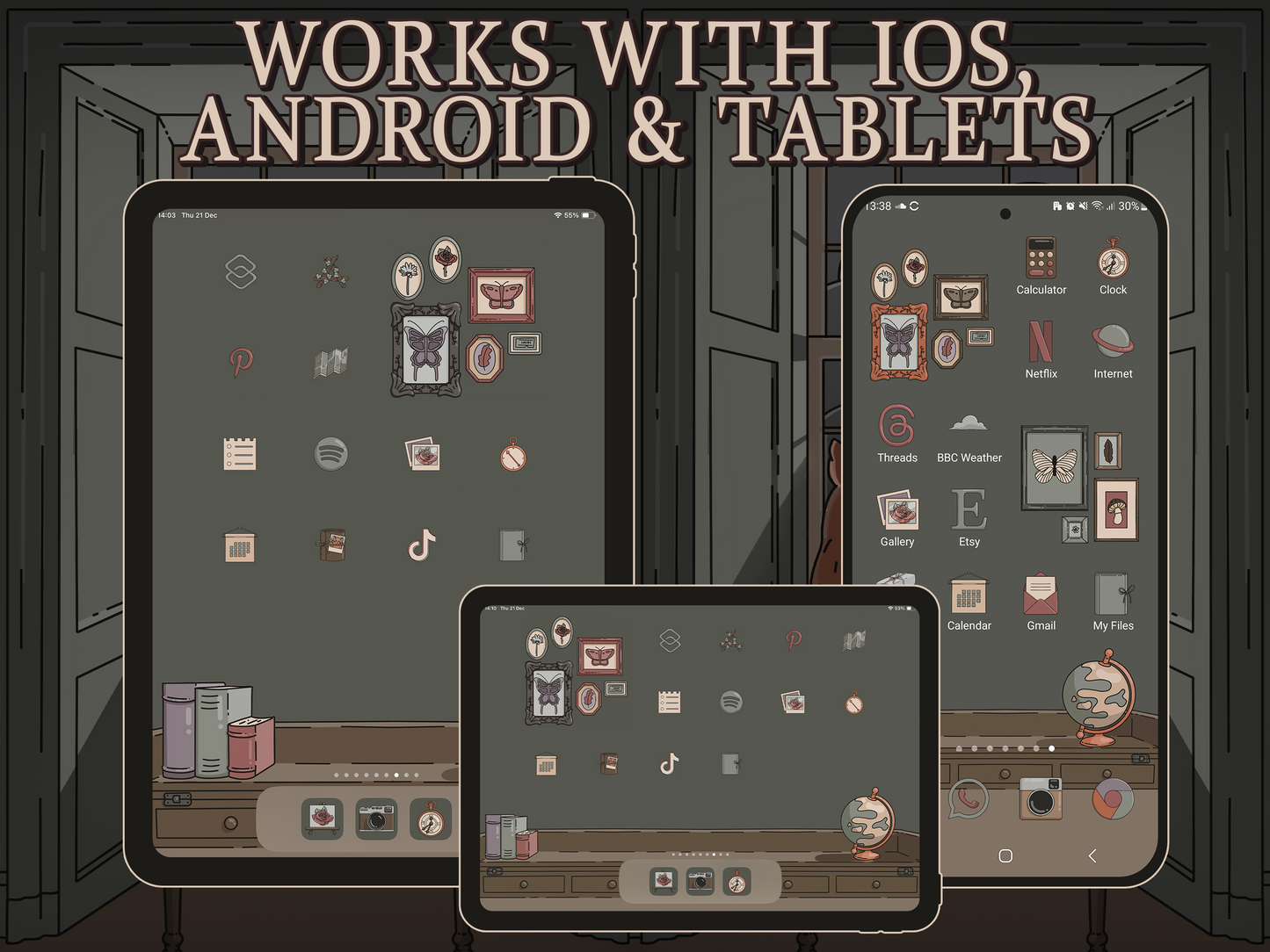 Dark Academia Icon Pack for iOS, Android & Tablets