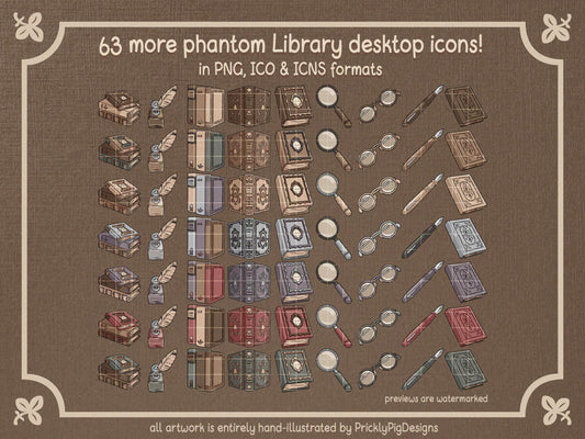63 library themed icons. 9 designs in 9 colorways.