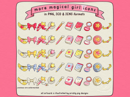 50 magical girl themed icons including 10 different designs in 5 colourways. 