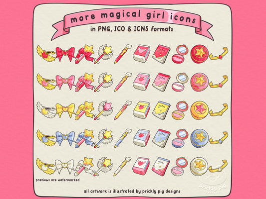 50 magical girl themed icons including 10 different designs in 5 colourways. 