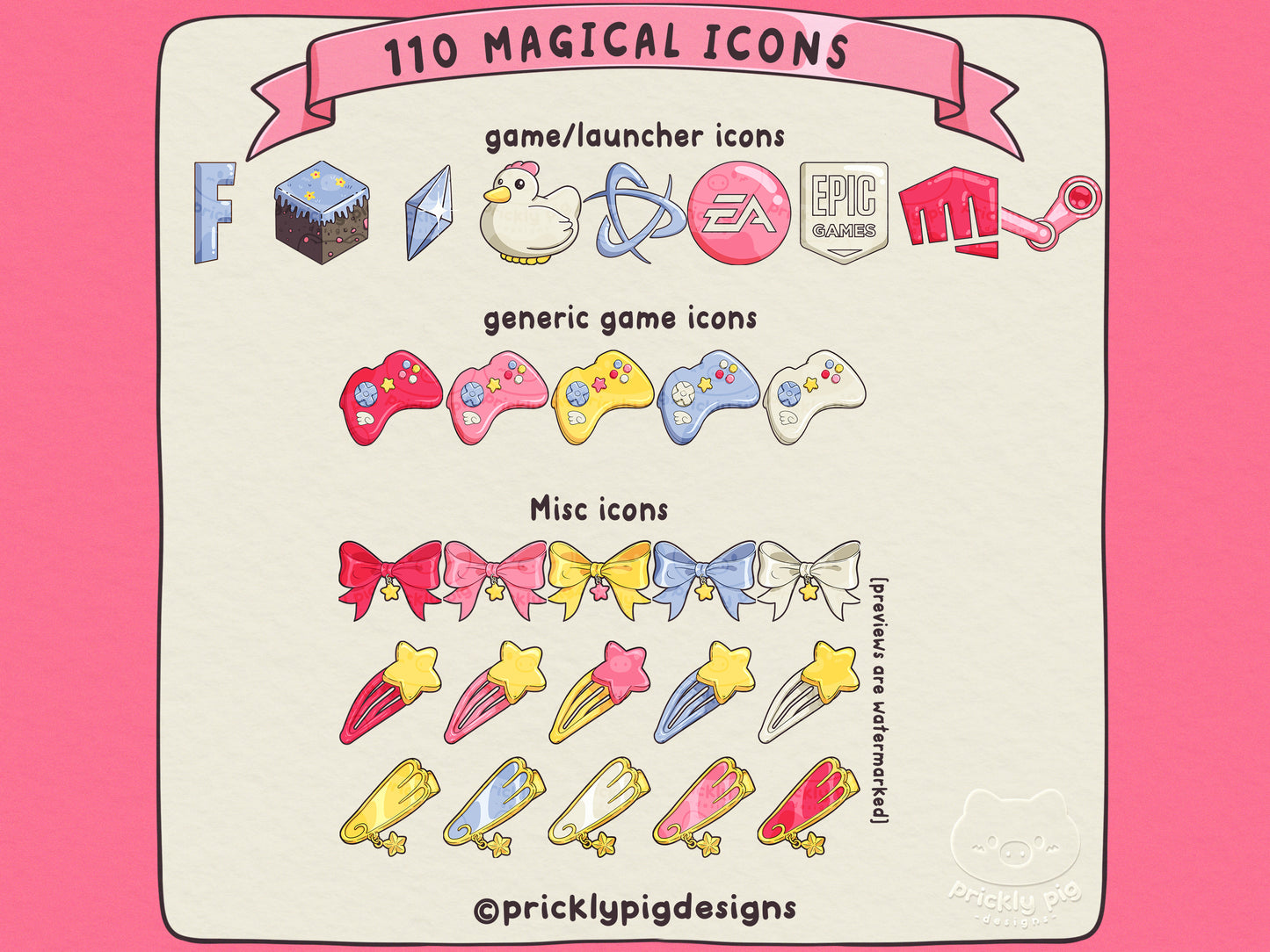 icons for games and miscellaneous icons in a magical girl theme.