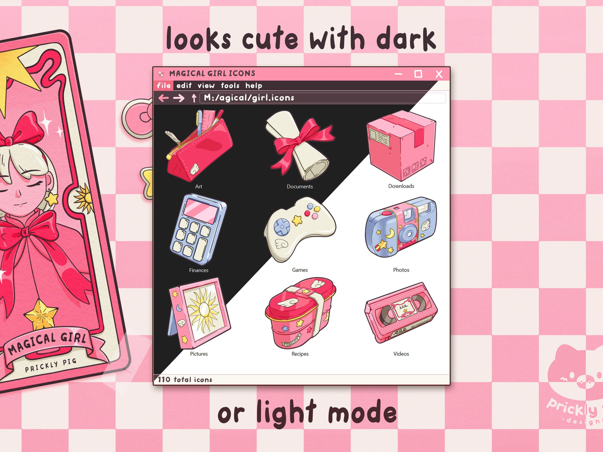 Example of icons used in an explorer window in both light and dark mode.