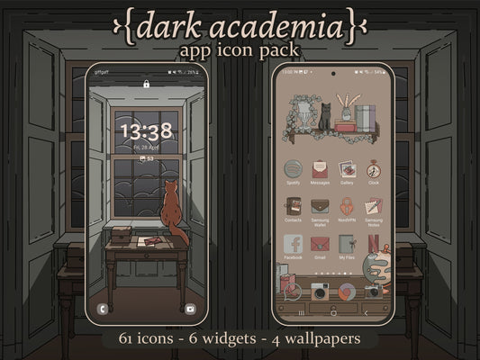 Dark Academia Icon Pack for iOS, Android & Tablets