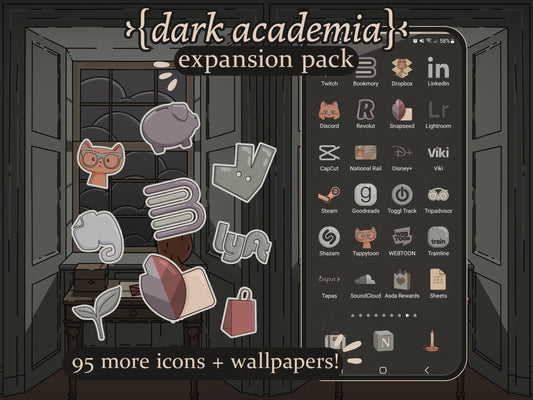 Dark Academia Icon EXPANSION Pack for iOS, Android & Tablets