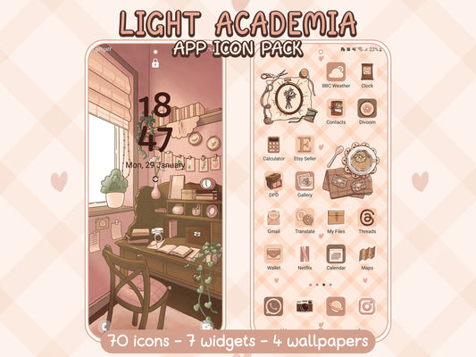Light Academia Icon Pack for iOS, Android & Tablets