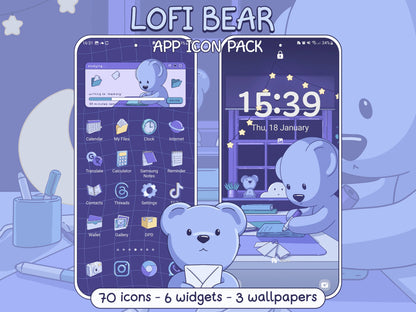 Lofi Bear App Icon Pack for iOS, Android & Tablets