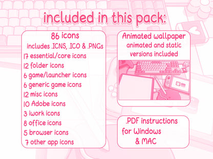 Pink Gamer Aesthetic Desktop Folder Icon & Wallpaper Pack for Windows + Mac