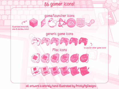 Pink Gamer Aesthetic Desktop Folder Icon & Wallpaper Pack for Windows + Mac