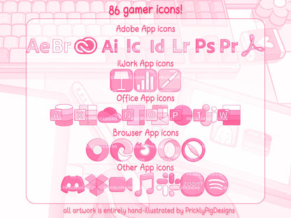 Pink Gamer Aesthetic Desktop Folder Icon & Wallpaper Pack for Windows + Mac