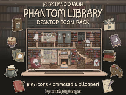 Phantom Library Aesthetic Desktop Icon & Wallpaper Pack for Windows + Mac