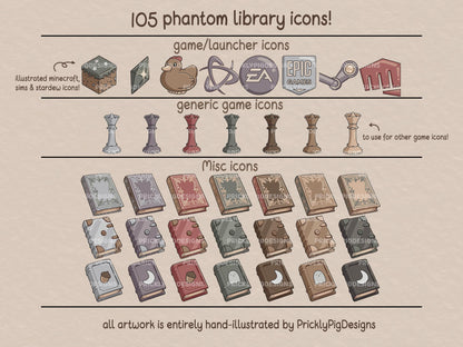 Phantom Library Aesthetic Desktop Icon & Wallpaper Pack for Windows + Mac