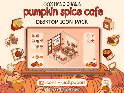 Pumpkin Spice Isometric Cafe Desktop Folder Icon & Wallpaper Pack for Windows + Mac