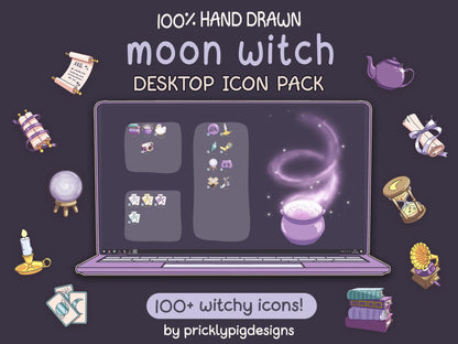 Moon Witch 2: Witchy Aesthetic Desktop Folder Icon Pack for Windows + MAC