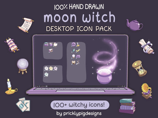 Moon Witch 2: Witchy Aesthetic Desktop Folder Icon Pack for Windows + MAC